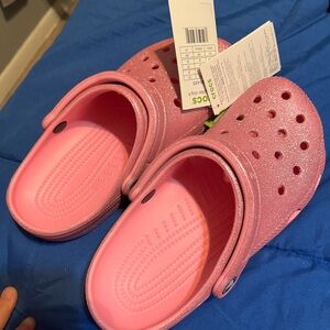 CROCS Kids Glitter Pink Classic Clogs with Heel Strap